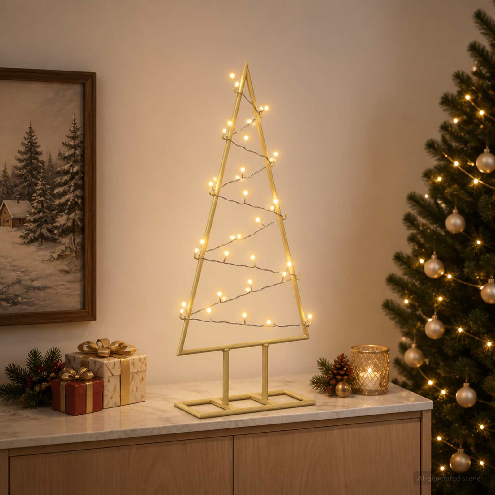 vidaXL Metal juletræ KUOPIO 60 cm Varm hvid Stål Guld