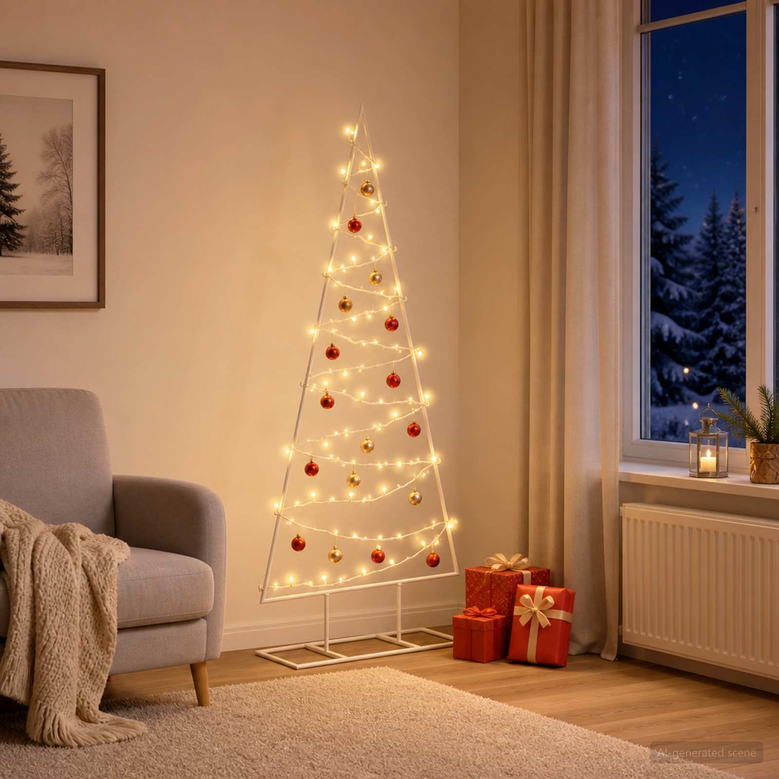 Kovinsko božično drevesce s stojalom KUOPIO 125 cm Toplo bela
