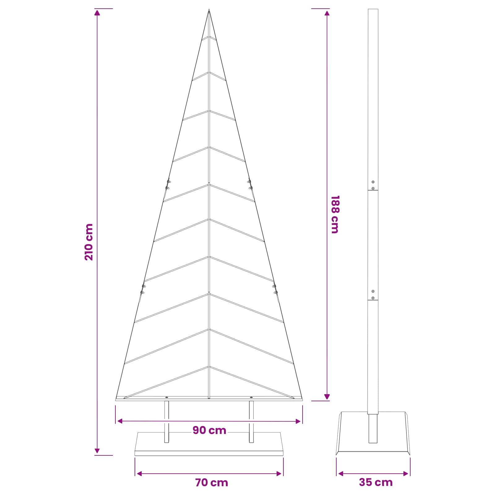 Kovinsko božično drevesce s stojalom KUOPIO 210 cm Jeklo Bela