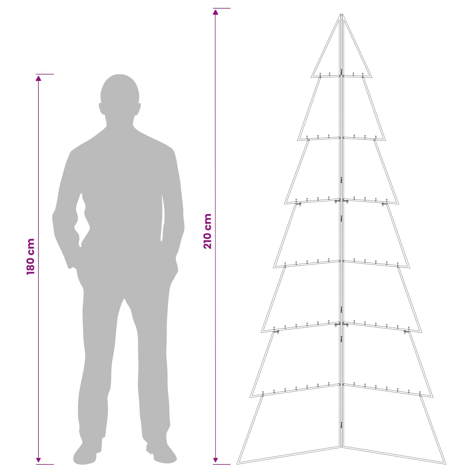 Metal Christmas Tree with Folding Stand KUOPIO size guide