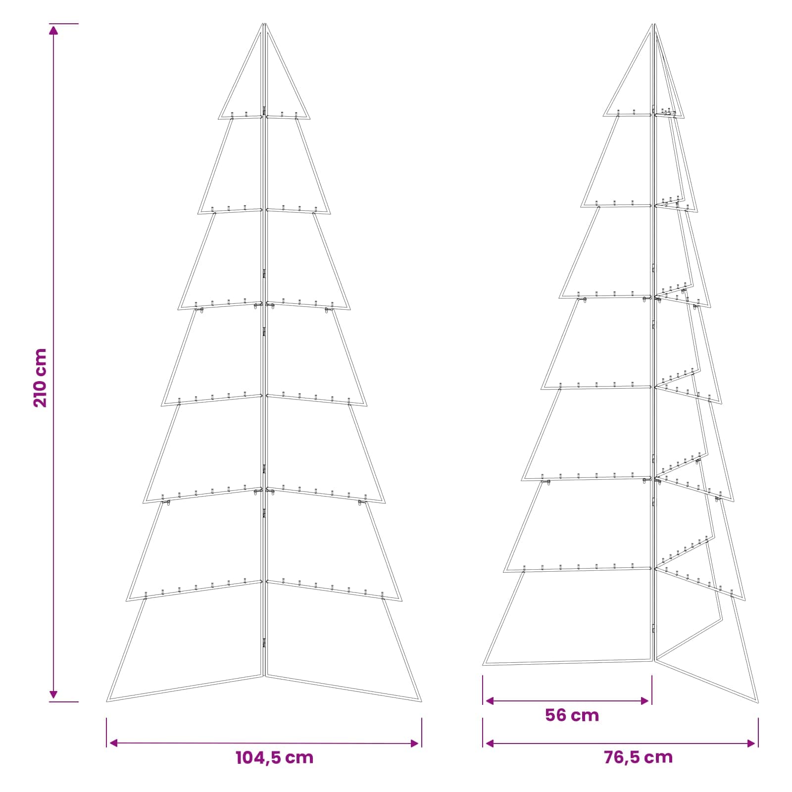 Metal Christmas Tree with Folding Stand KUOPIO size guide