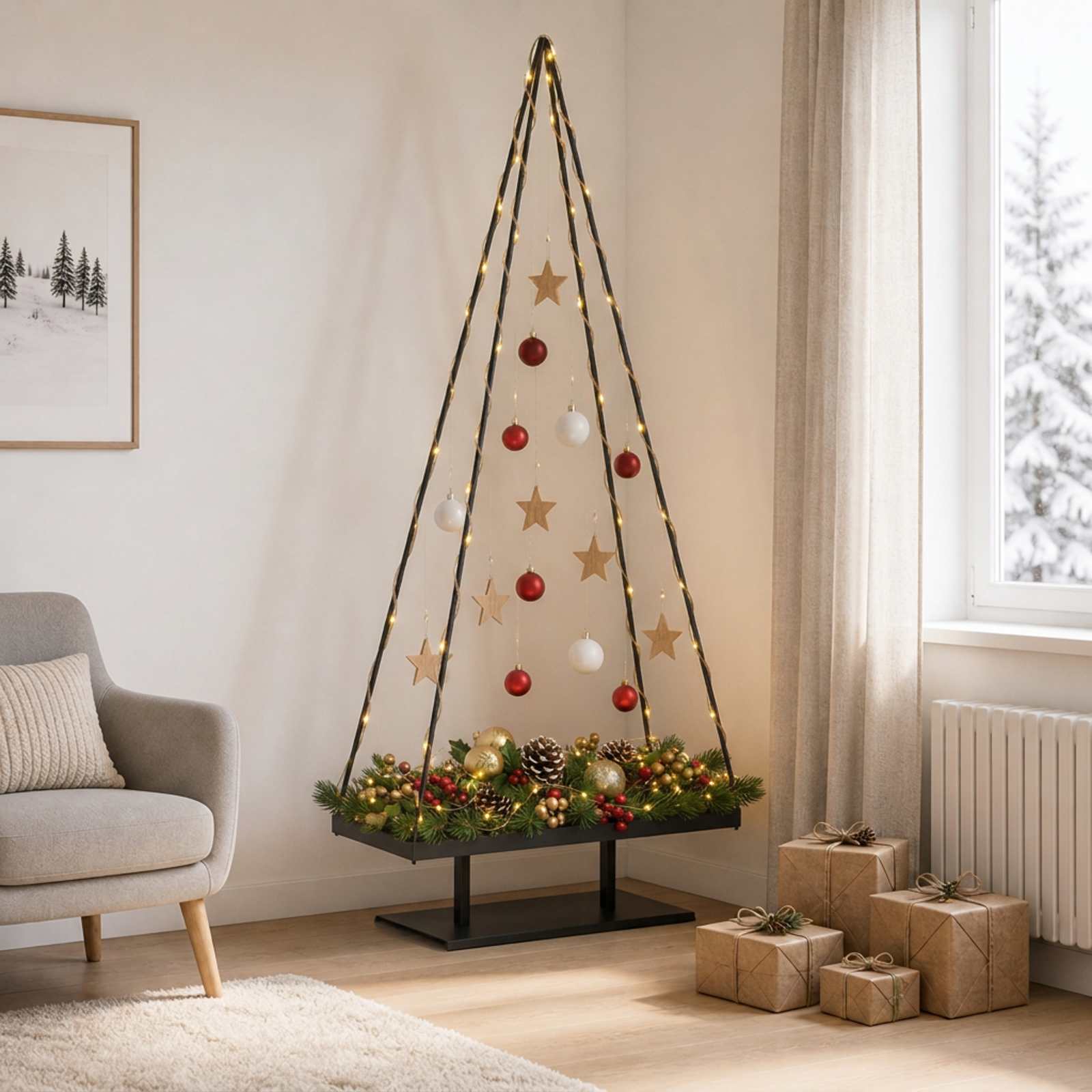 Kovinsko božično drevesce KUOPIO 210 cm Jeklo Črna