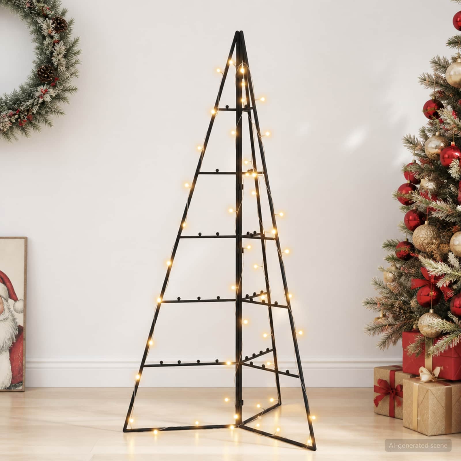 vidaXL Metaljuletræ med LED KUOPIO 100 cm Varm hvid Stål Sort