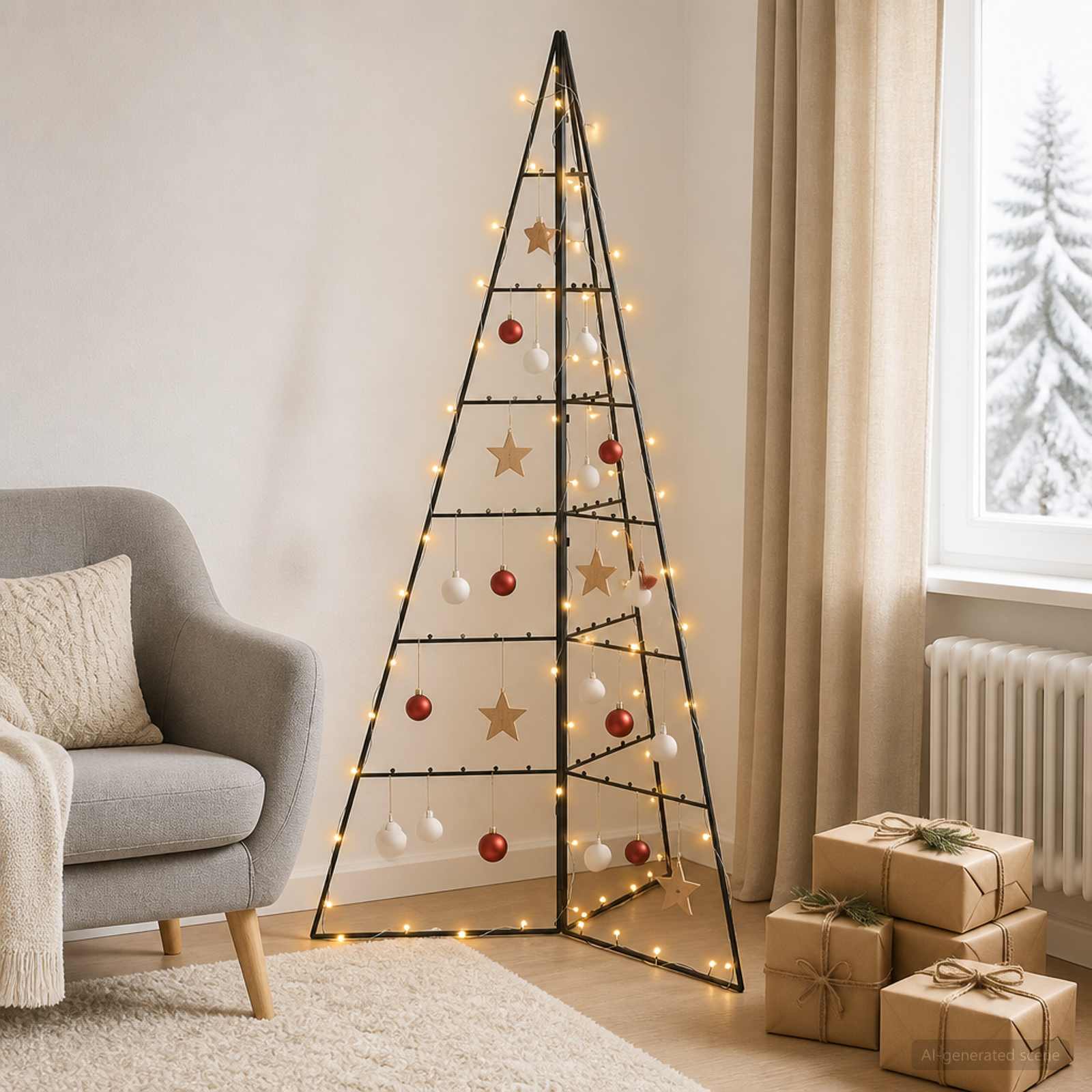 Kovinska božična jelka z LED lučkami KUOPIO 140 cm Toplo bela
