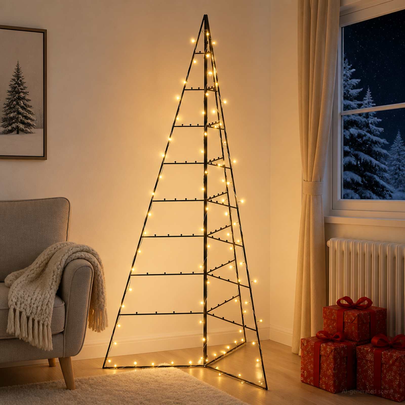 vidaXL Metaljuletræ med LED KUOPIO 180 cm Varm hvid Stål Sort