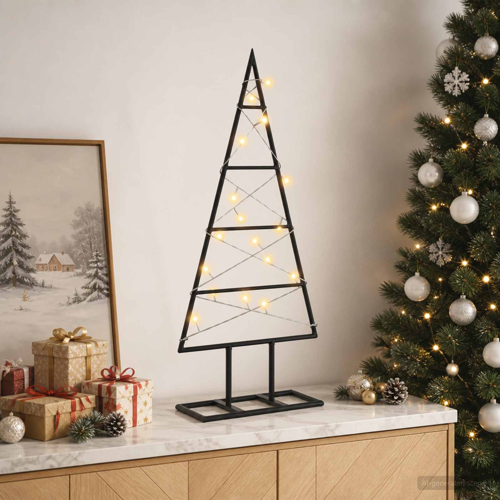 vidaXL - Metalen - kerstboom - KUOPIO - 60 - cm - Warmwit - Poedercoated - staal - Zwart
