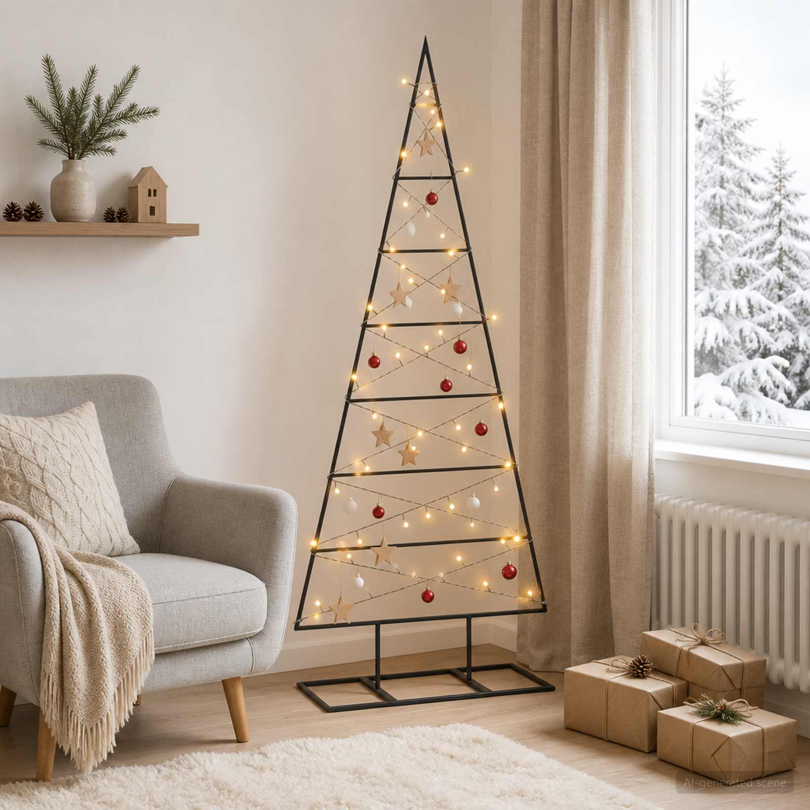 vidaXL Metal juletræ KUOPIO 125 cm Varm hvid Pulverlakeret Stål Sort
