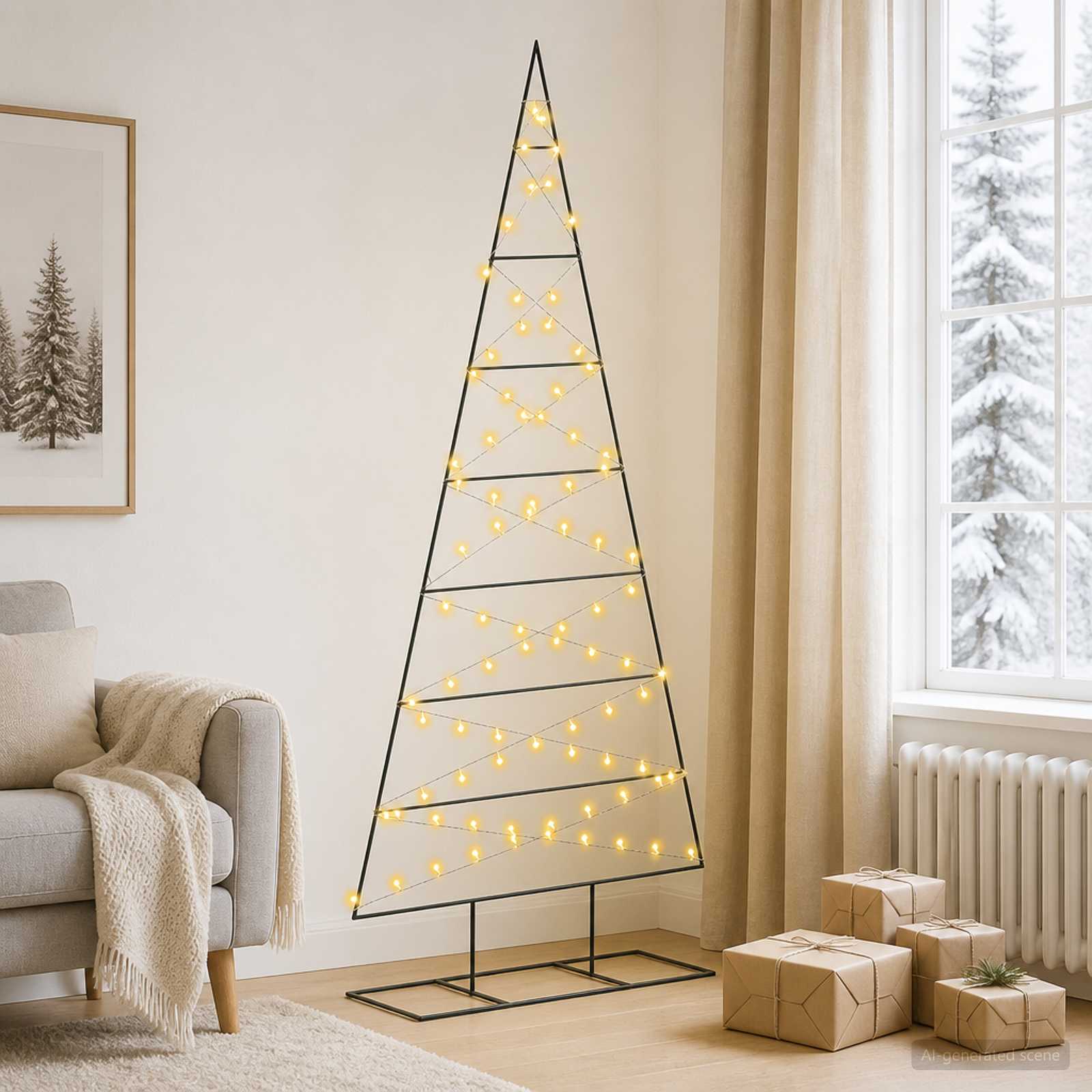 Kovinsko božično drevesce KUOPIO 210 cm Toplo bela