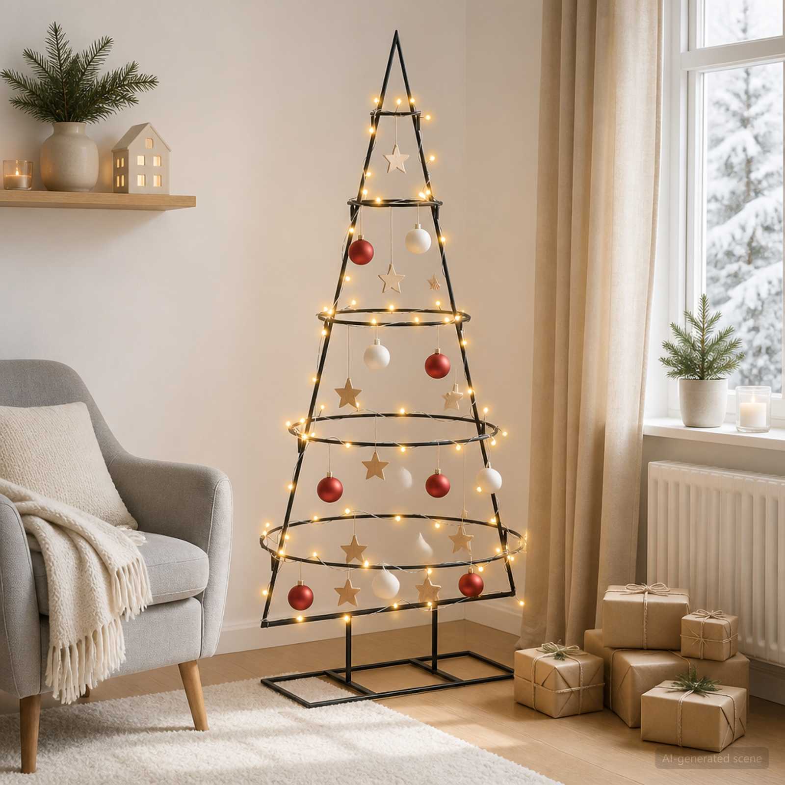vidaXL Juletræ i metal med fod KUOPIO 125 cm Varm hvid Stål Sort