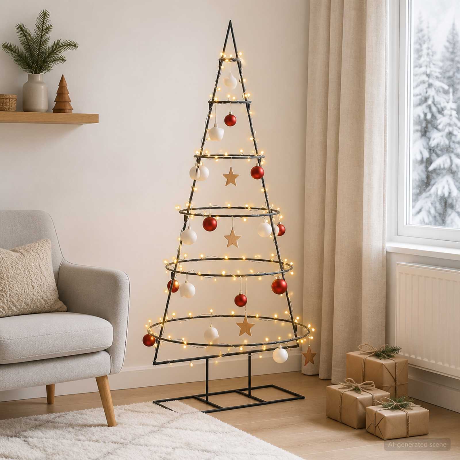 Kovinsko božično drevesce s stojalom KUOPIO 150 cm Toplo bela