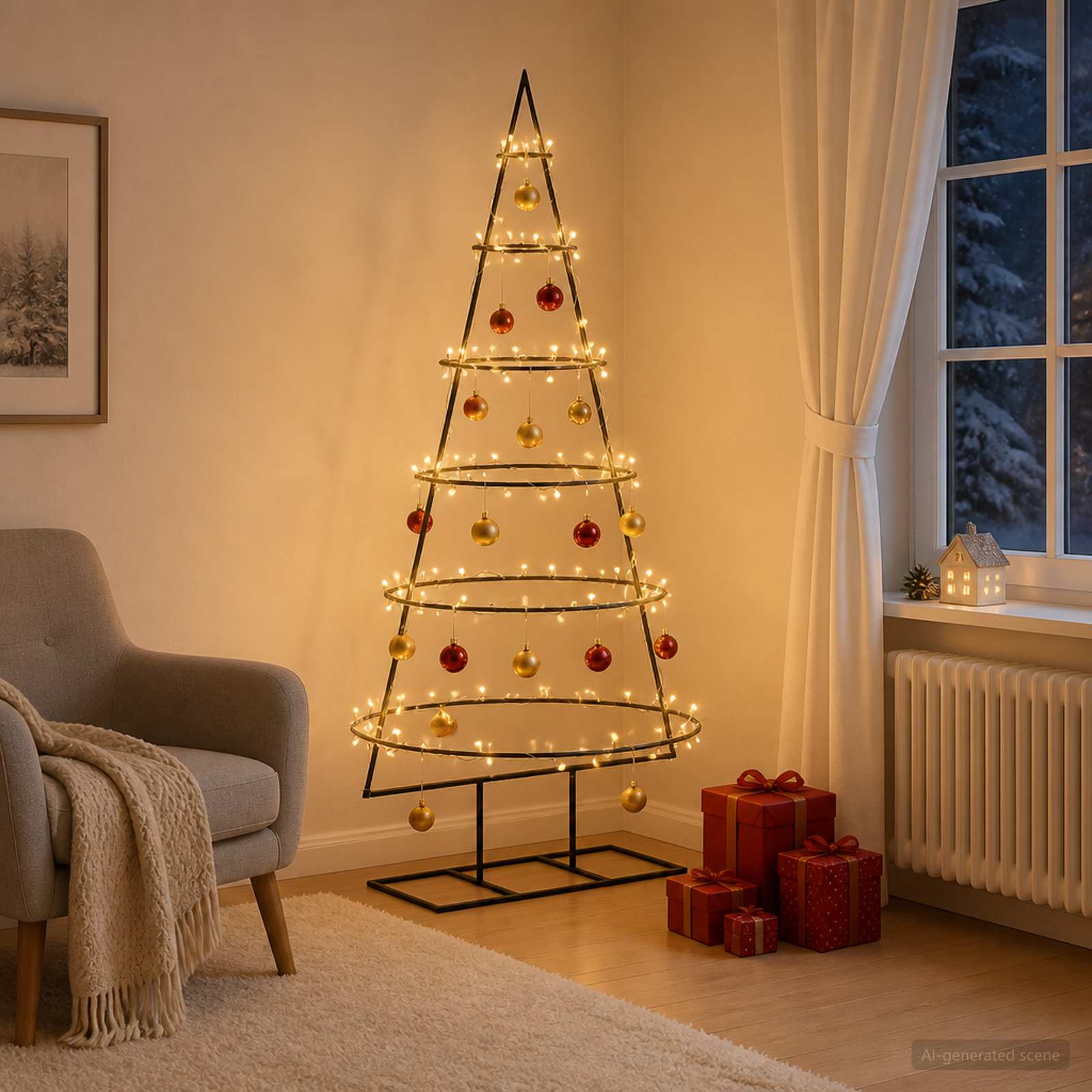 vidaXL Juletræ i metal med fod KUOPIO 150 cm Varm hvid Stål Sort