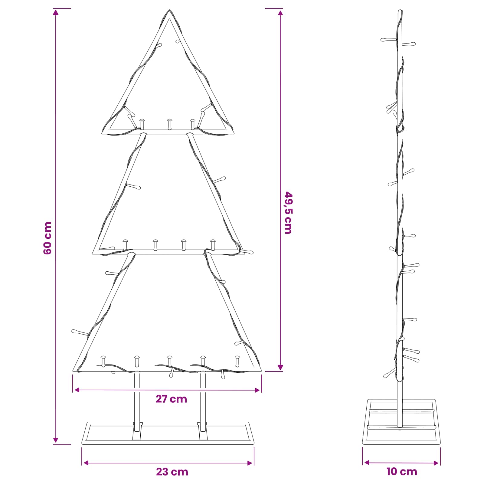 Kovinsko božično drevesce s stojalom KUOPIO 60 cm Toplo bela