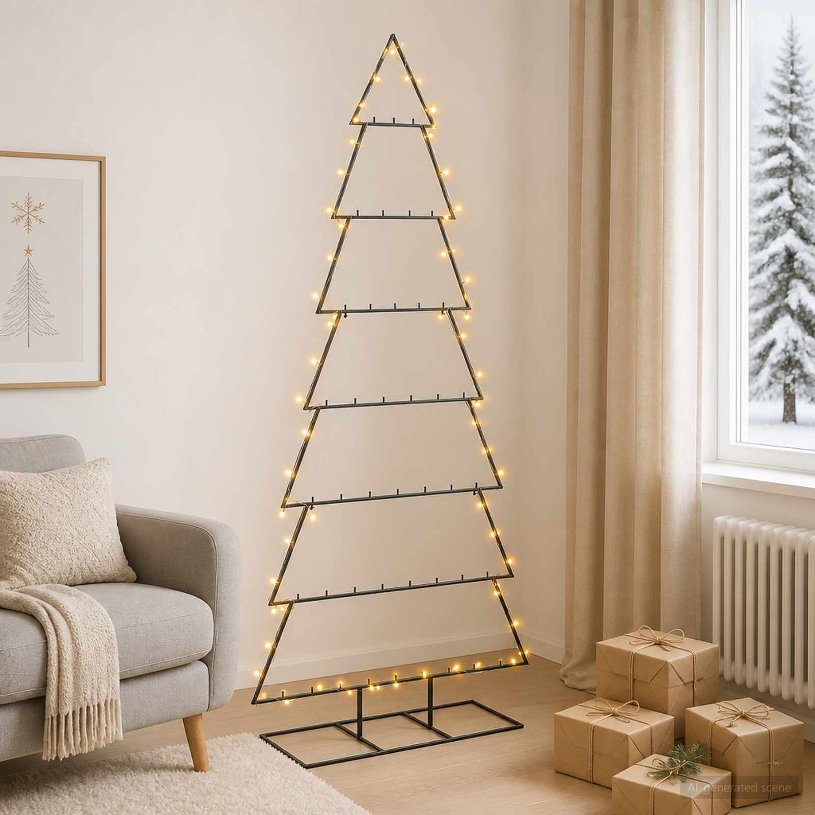 vidaXL Juletræ i metal med fod KUOPIO 210 cm Varm hvid Stål Sort
