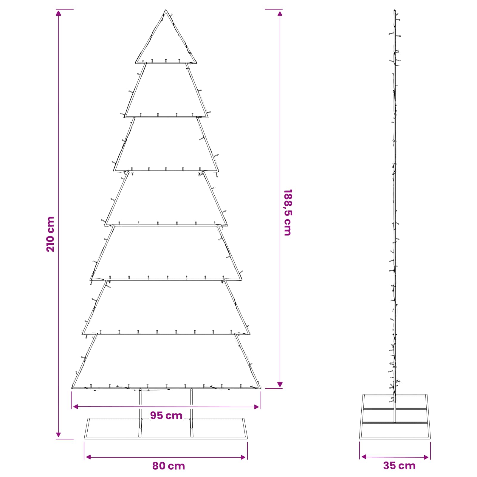 Metal Christmas Tree with Classic Stand KUOPIO size guide