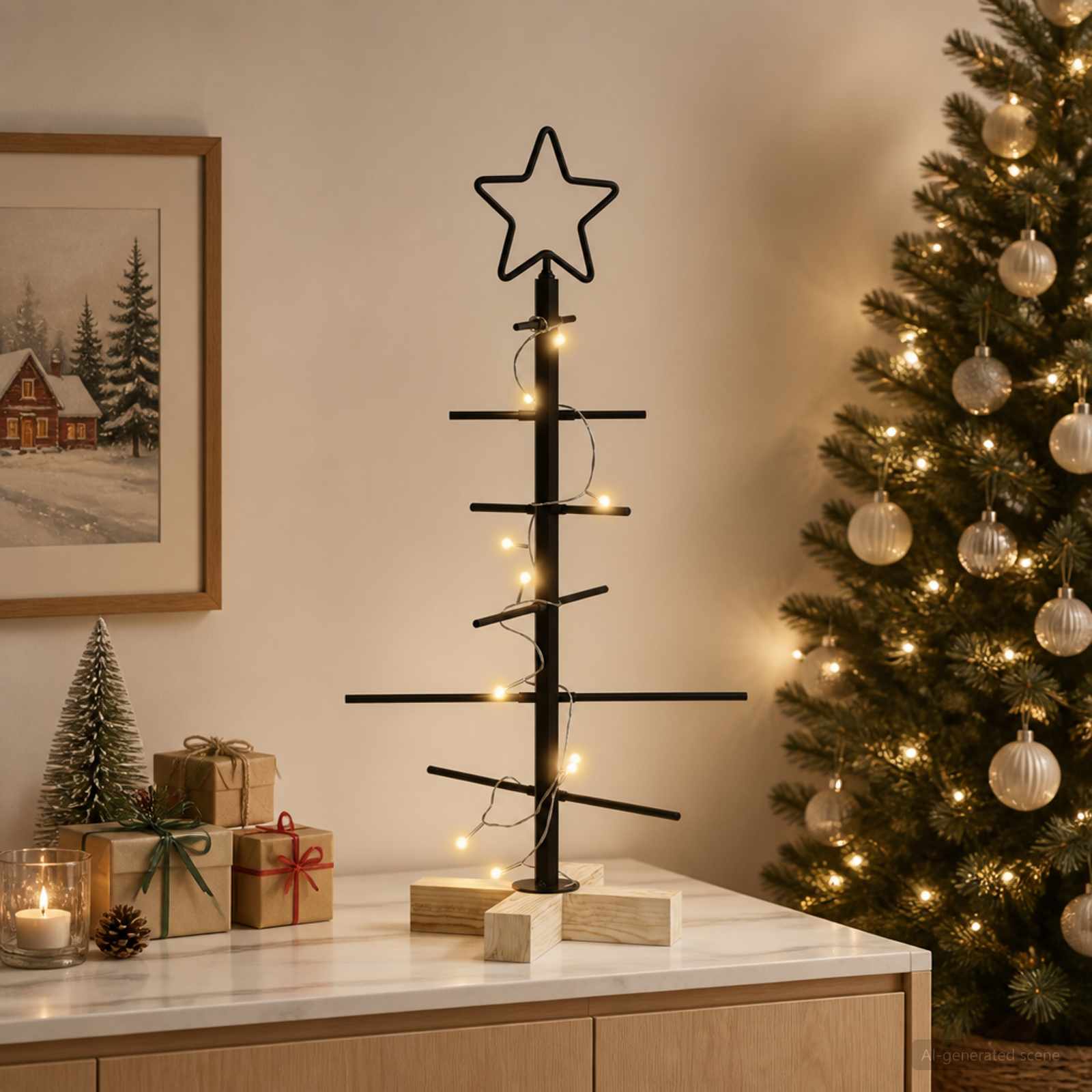 vidaXL Metal juletræ KUOPIO 60 cm Varm hvid Stål Sort