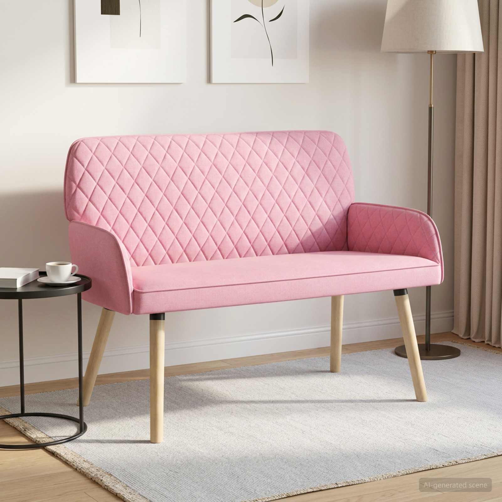 2-zitsbank met massief houten poten 2-zits Roze Linnen stof image 1