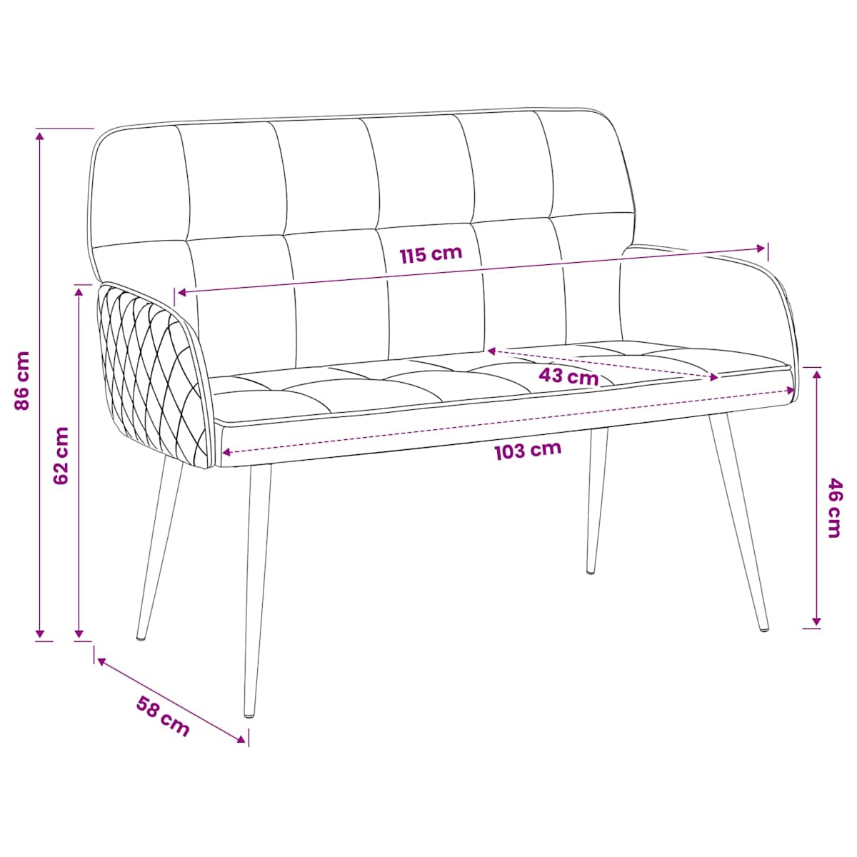 2-personers sofa med metalben 2-personers Fløjl - Billede 8