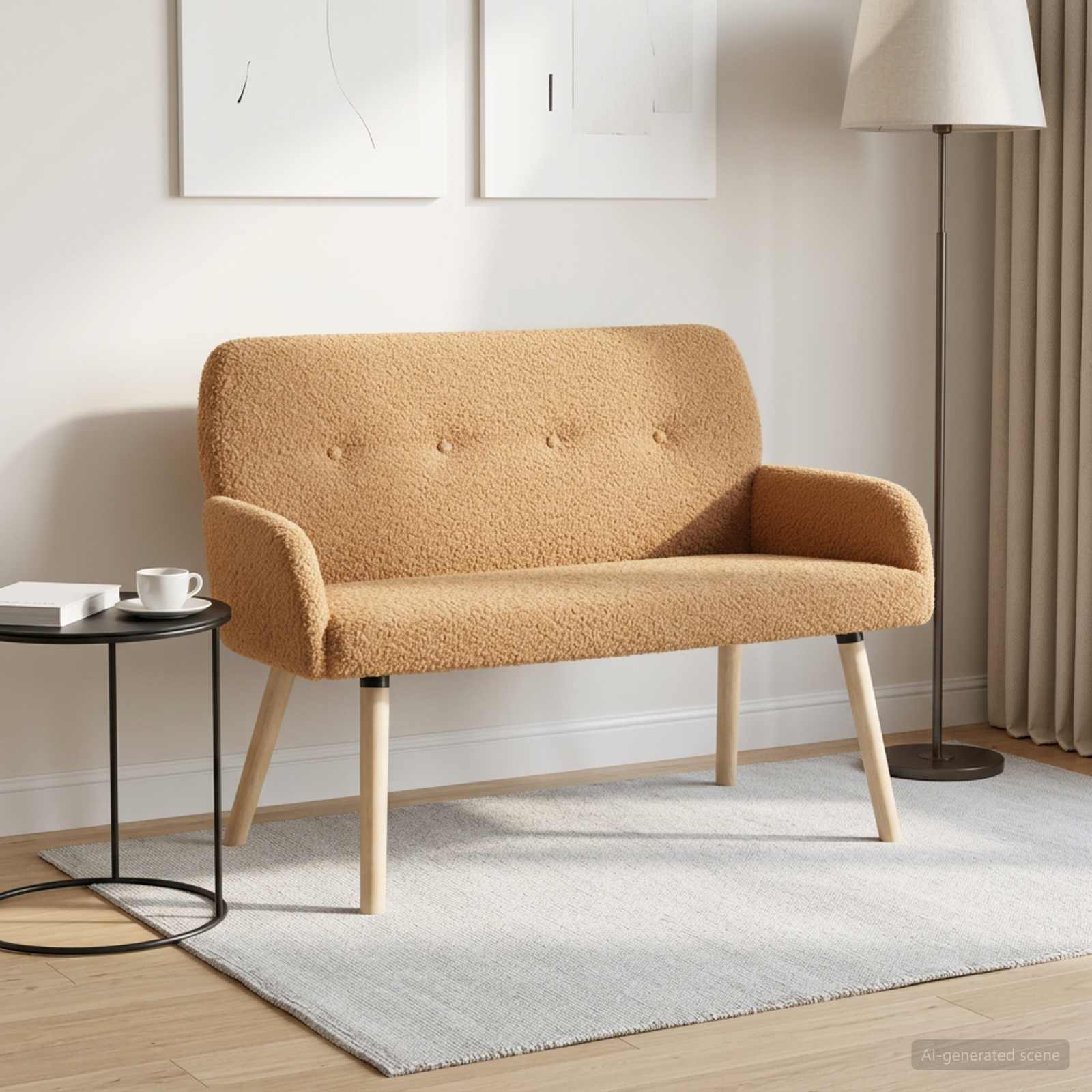 2-zitsbank met massief houten poten Beige Bouclé image 1