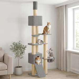 Gulv-til-loft kattetræ med sisalstamme Lysegrå 257-283 cm