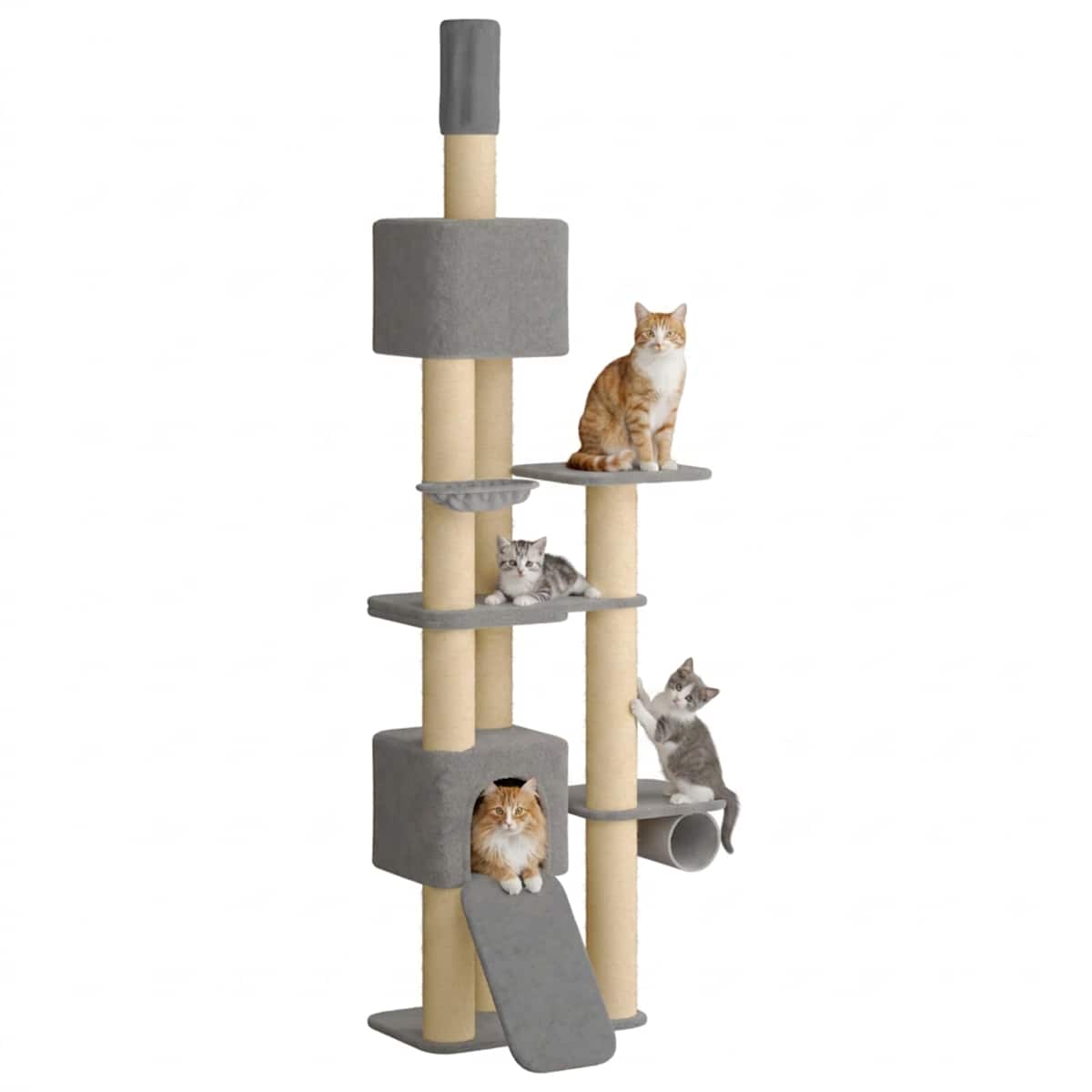 Gulv-til-loft kattetræ med sisalstamme Lysegrå 257-283 cm - Billede 3