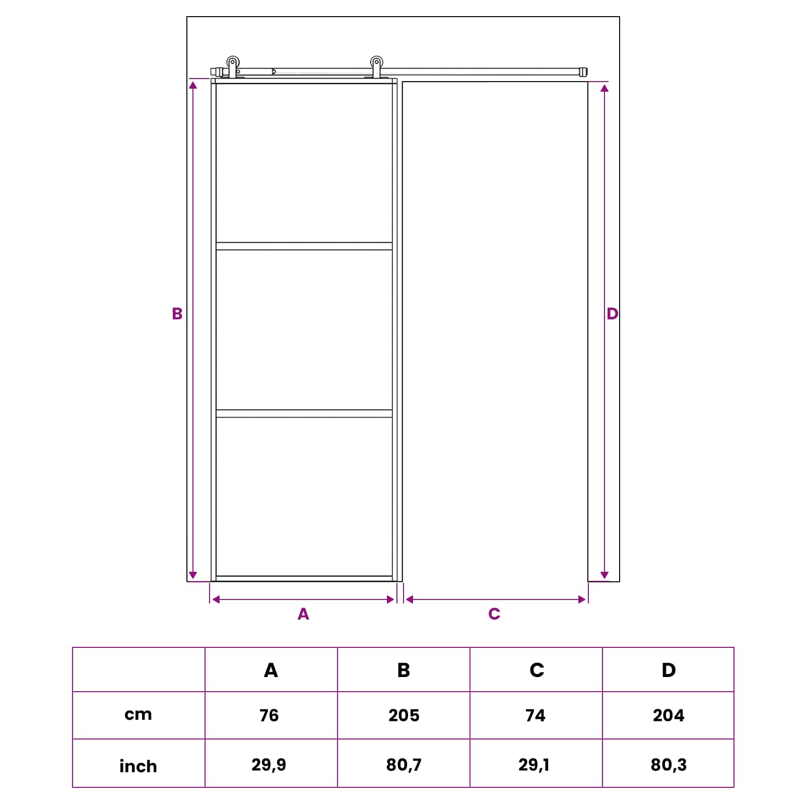 Drsna vrata 76 x 205 cm Kaljeno steklo in aluminij