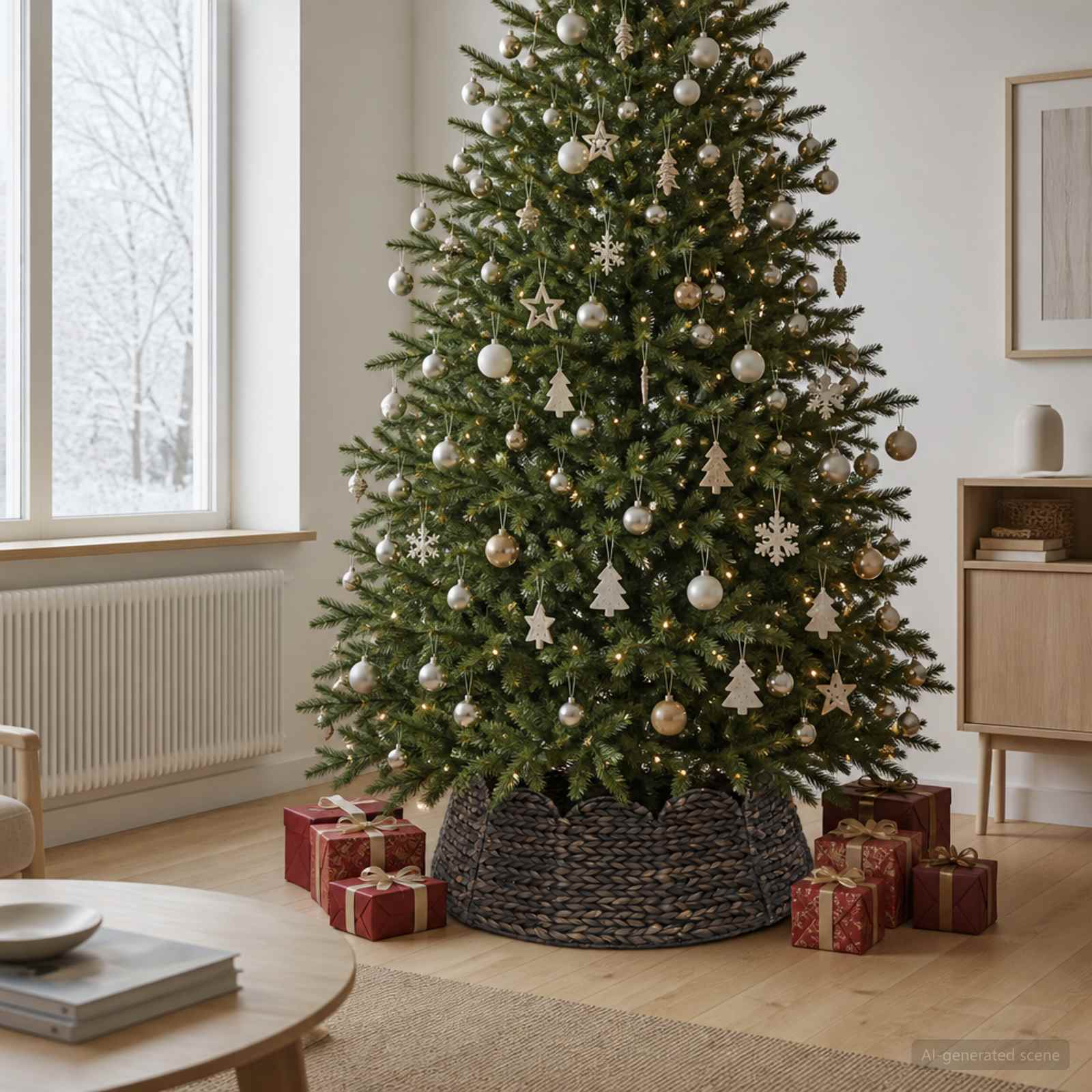vidaXL Juletrækrave Rund Sort Dia. 105 x 28 cm Vandhyacint