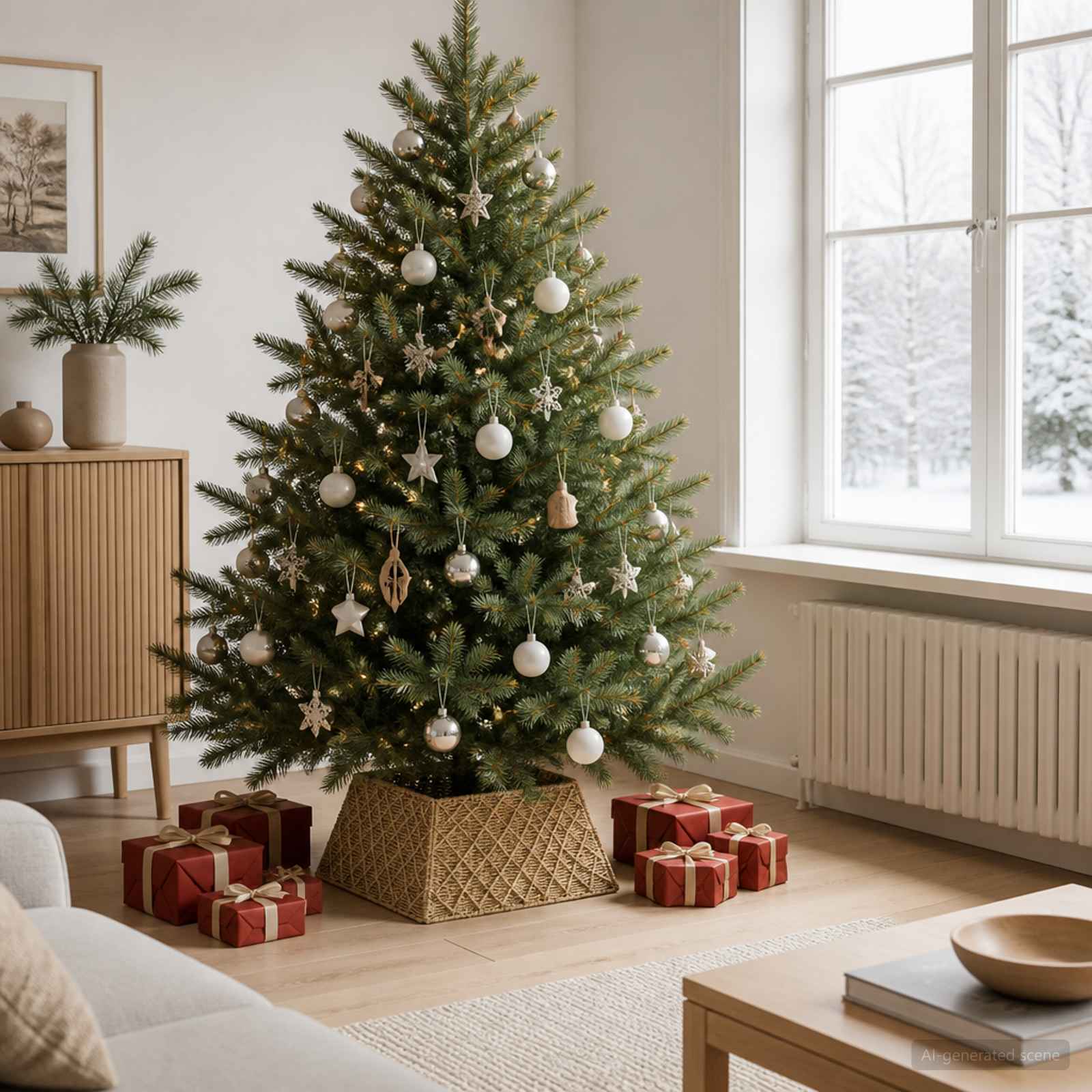 vidaXL Juletrækrave Firkantet Naturfarvet 70 x 70 x 28 cm Søgræs