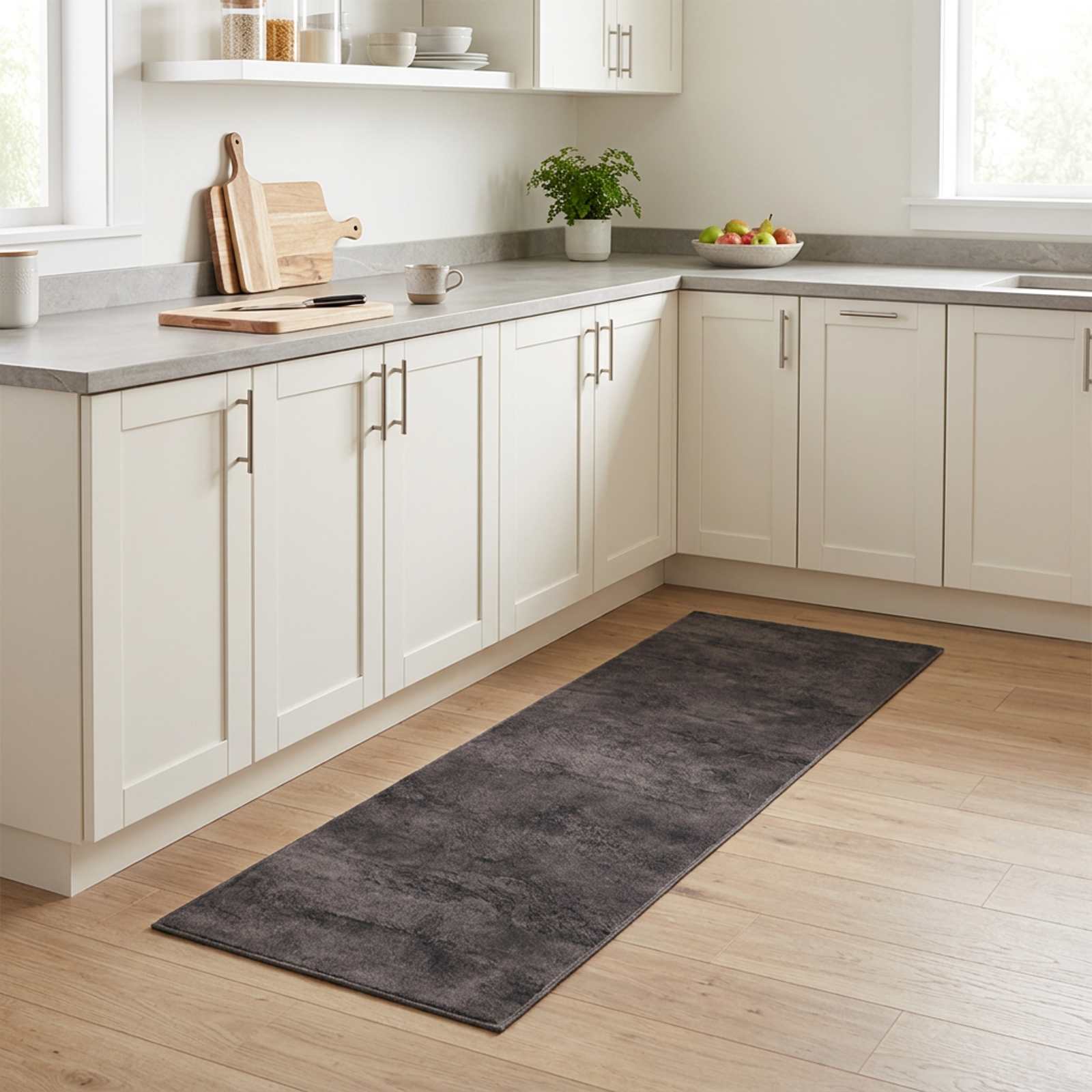 Kuhinjska preproga črn beton 300 x 60 cm 100% poliamid Pralna
