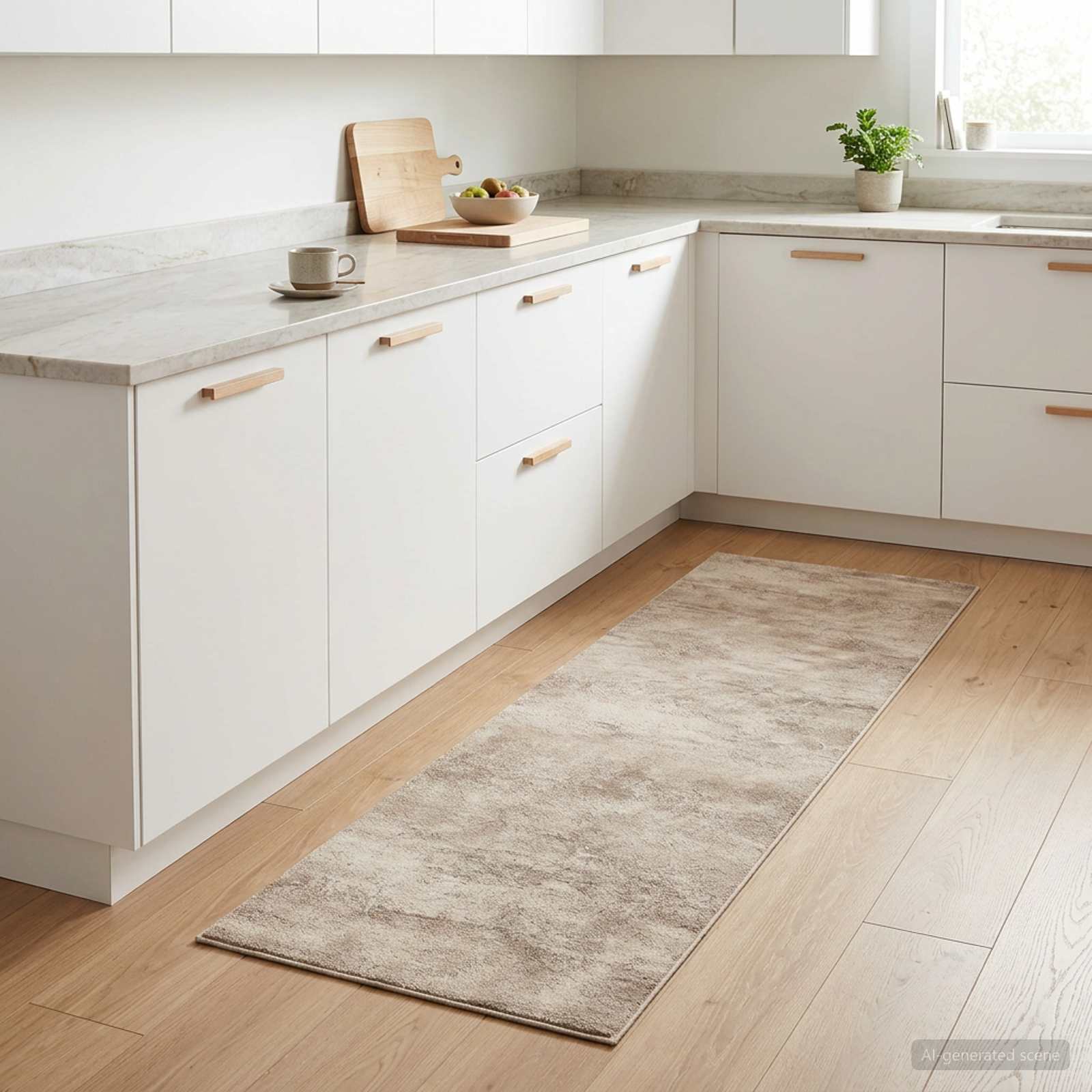 vidaXL Køkken tæppe Beige beton 150 x 45 cm 100% polyamid Vaskbar