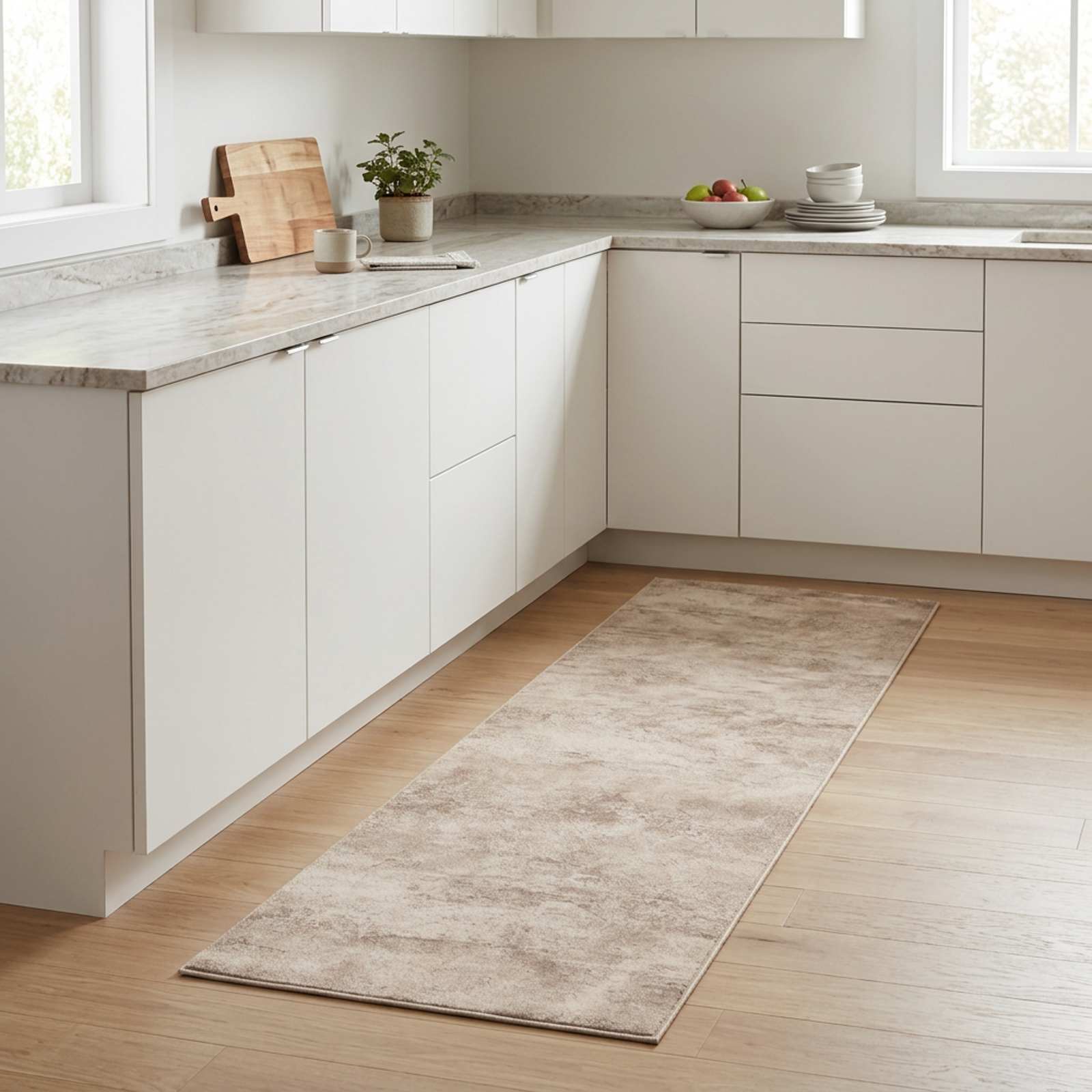 Kuhinjska preproga Bež beton 300 x 60 cm 100% poliamid Pralna