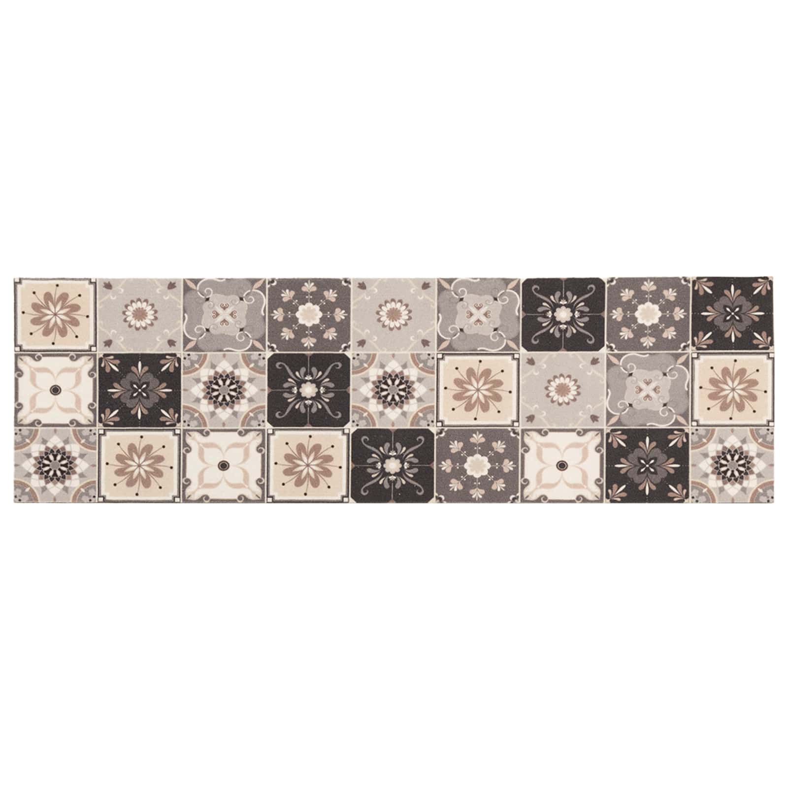 vidaXL Køkken tæppe Grå og beige mosaik 180 x 60 cm 100% polyamid