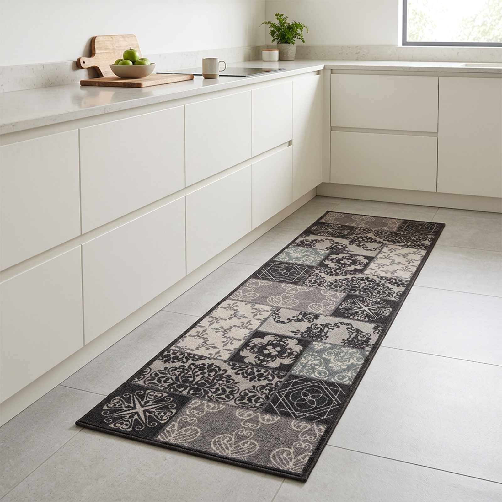 Kuhinjska preproga Črn mozaik 150 x 45 cm 100% poliamid Pralna