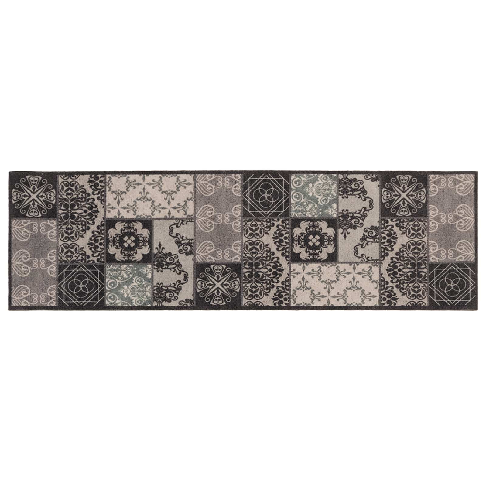 vidaXL Køkken tæppe sort mosaik 180 x 60 cm 100% polyamid Vaskbar