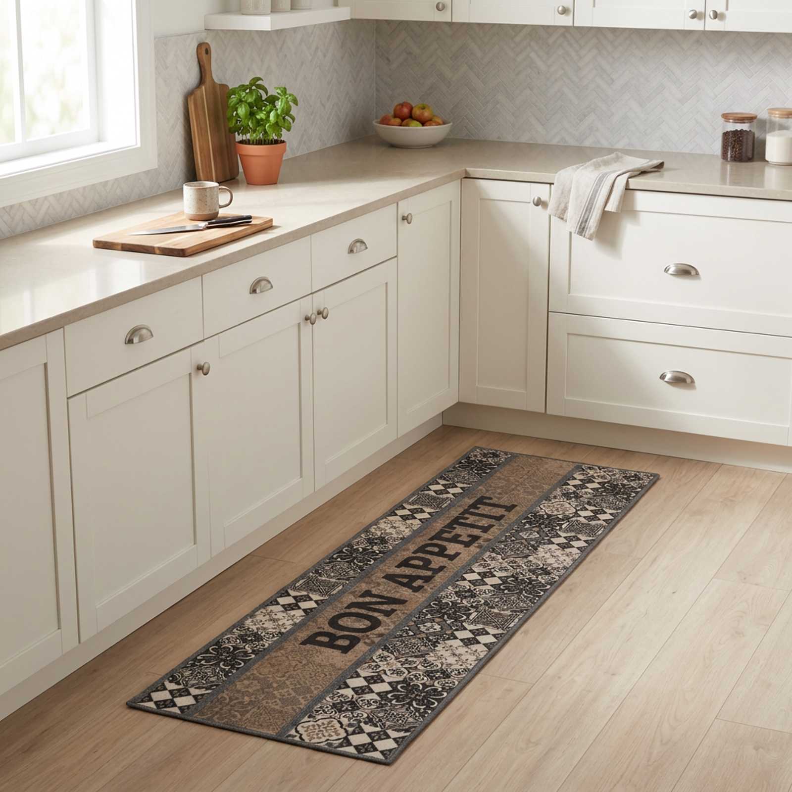 Kuhinjska preproga Siva dober tek 150 x 45 cm 100% poliamid