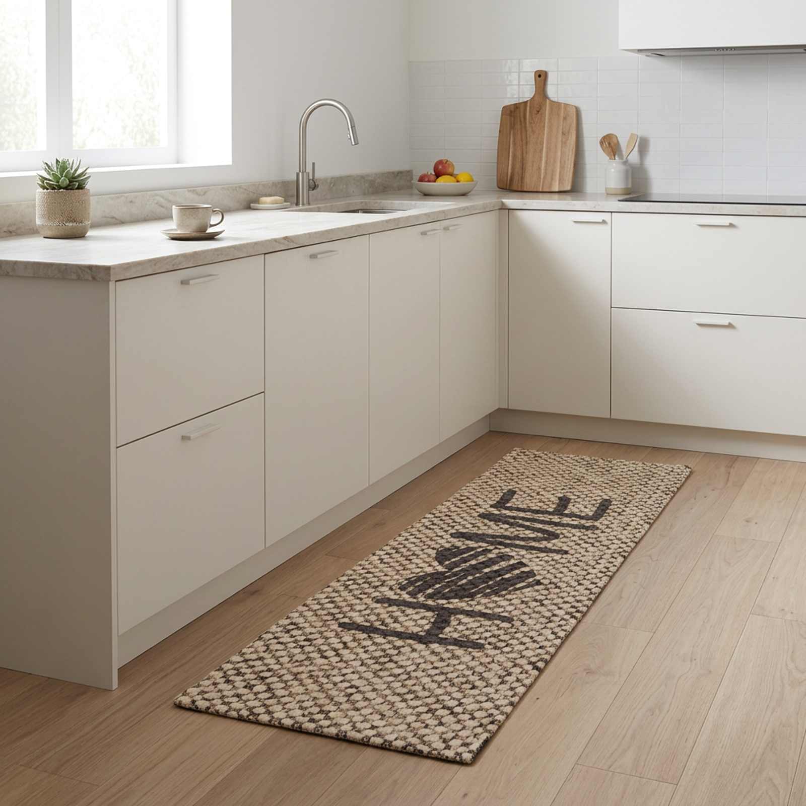 Kuhinjska preproga Bež dom 300 x 60 cm 100% poliamid Pralna