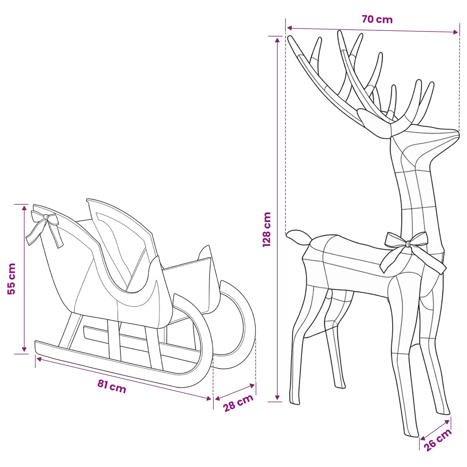 Reindeer Pull Sleigh LOVIISA 450 LEDs size guide