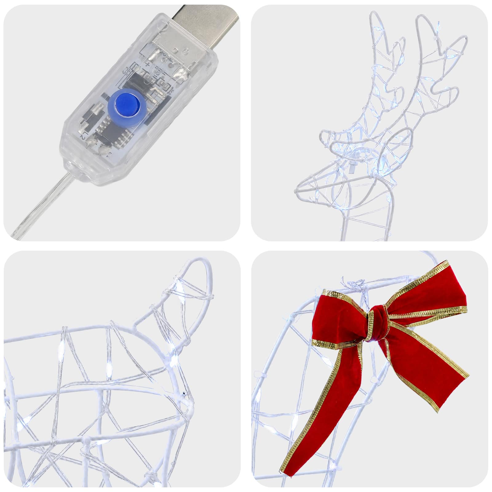 3D božični jelen s sanmi LOVIISA 3 kos 400 LED Hladno bela