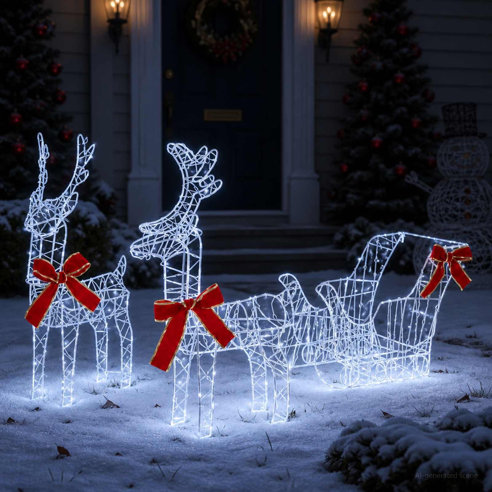 3D božični jelen s sanmi LOVIISA 3 kos 400 LED Hladno bela