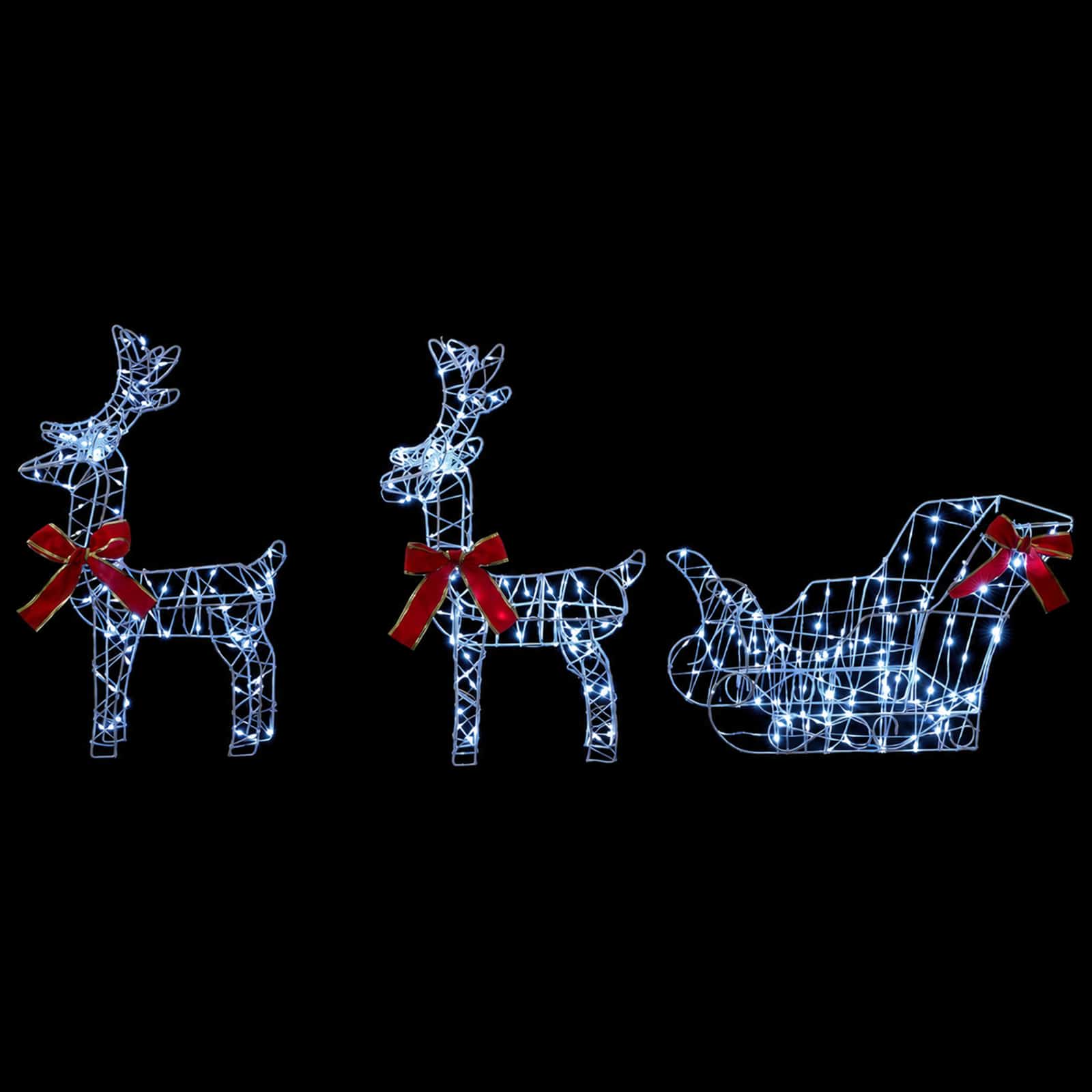 3D božični jelen s sanmi LOVIISA 3 kos 400 LED Hladno bela