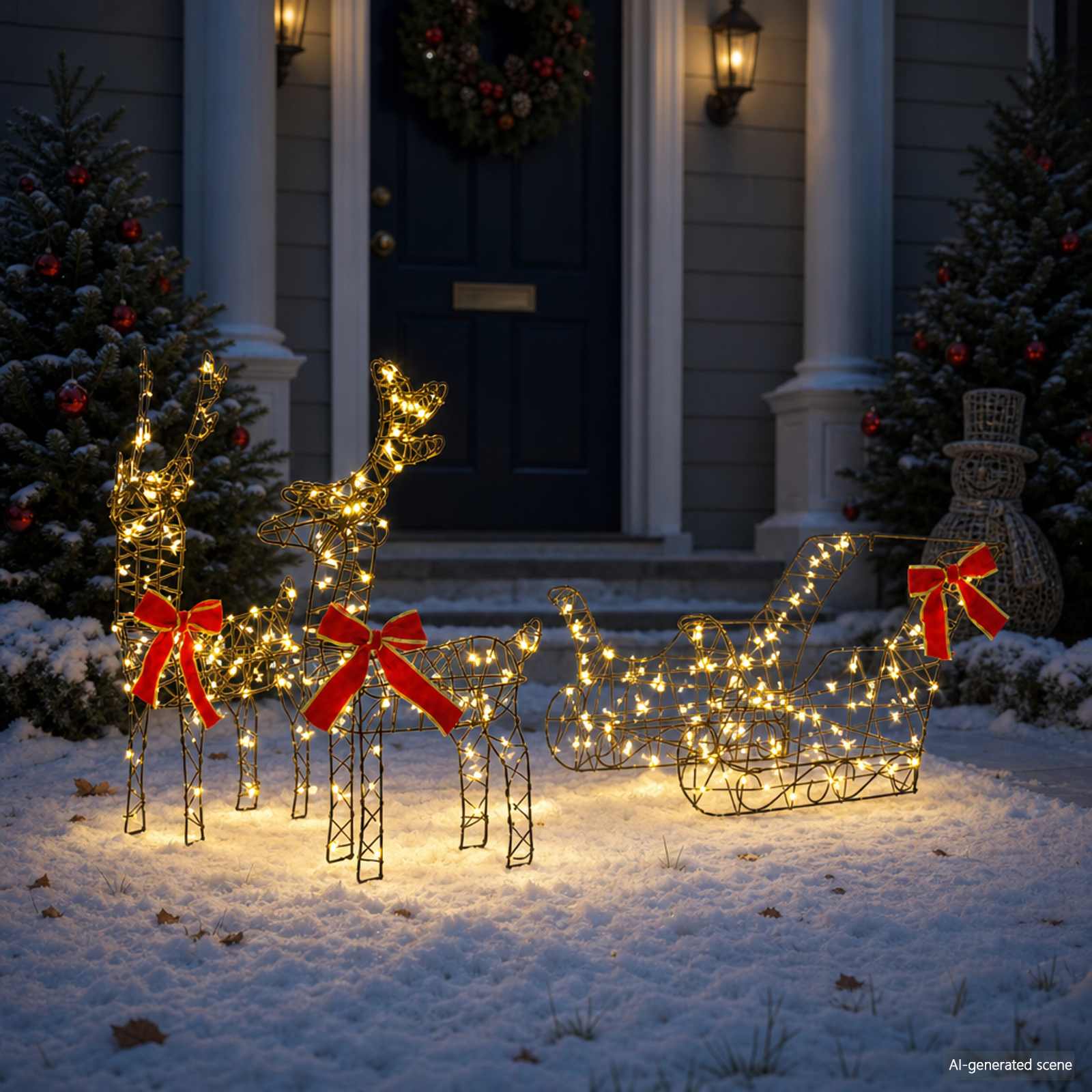 3D božični jelen s sanmi LOVIISA 3 kos 400 LED Toplo bela