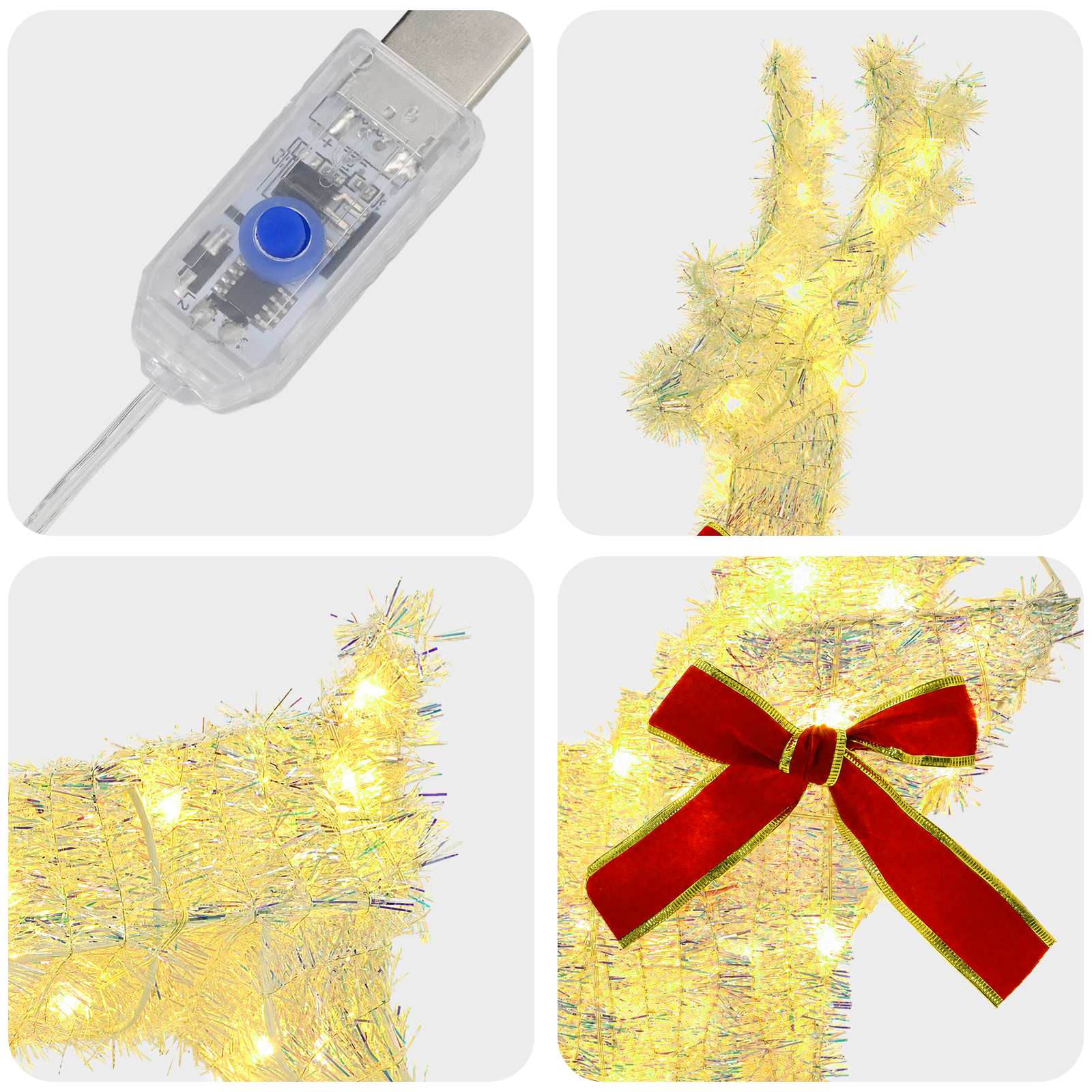 3D božični jelen s sanmi LOVIISA 3 kos 160 LED Toplo bela