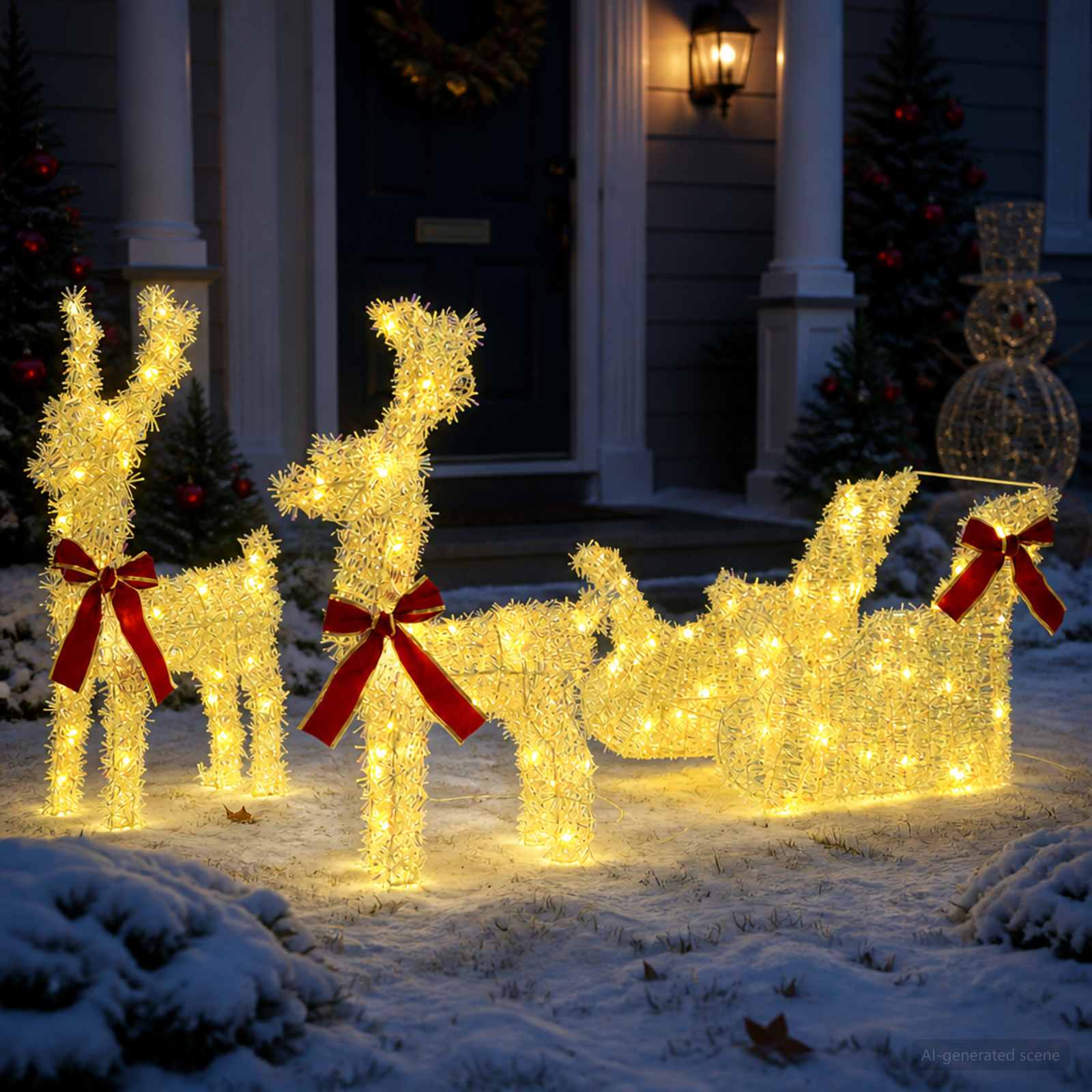 3D božični jelen s sanmi LOVIISA 3 kos 160 LED Toplo bela