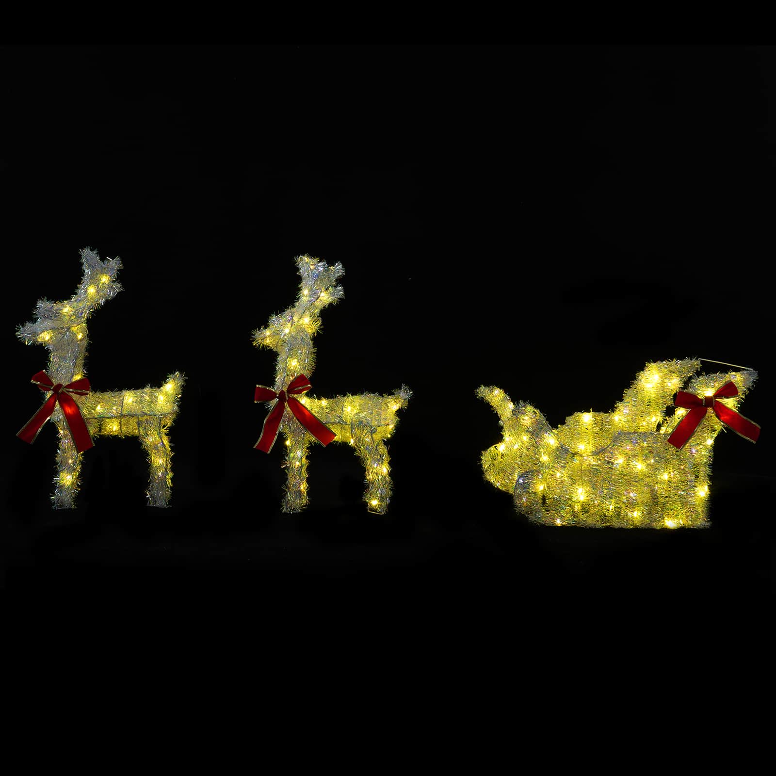 3D božični jelen s sanmi LOVIISA 3 kos 160 LED Toplo bela