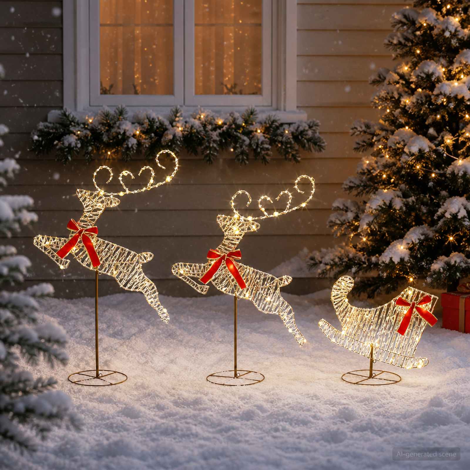Božični jelen s sanmi 3 kos 72 LED Toplo bela