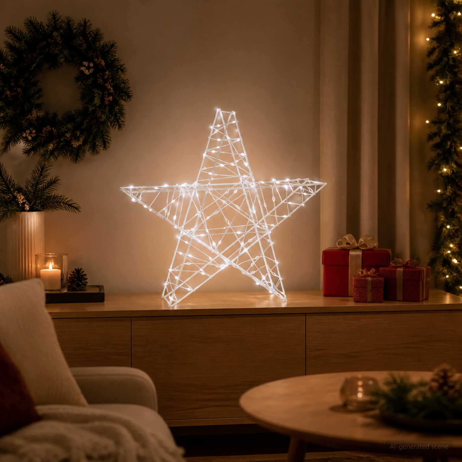 3D božična zvezda 120 LED Hladno bela 55 x 53,5 x 10 cm