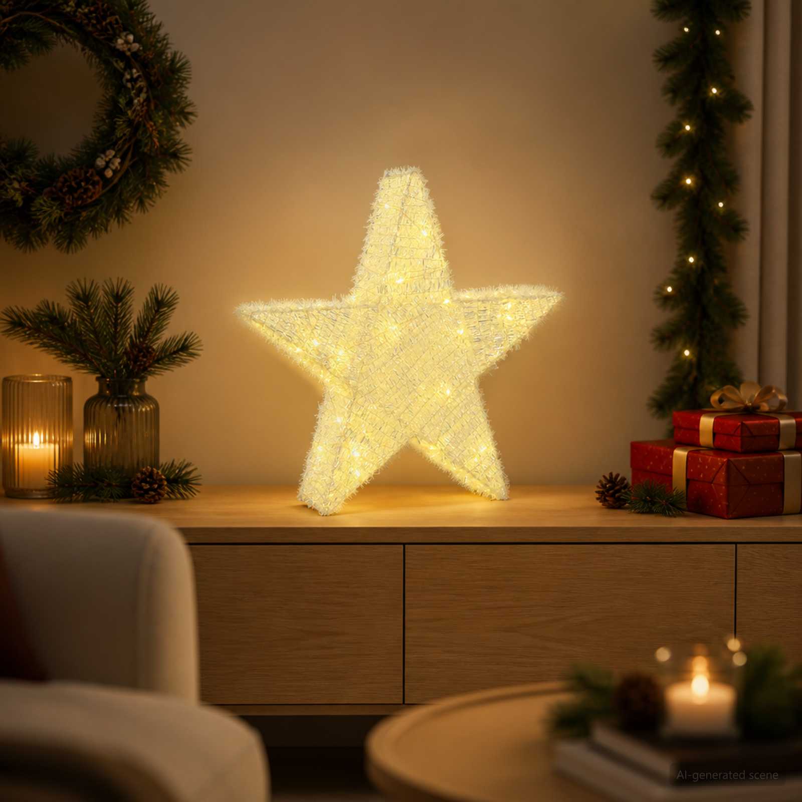 3D božična zvezda 50 LED Toplo bela 55 x 53,5 x 10 cm