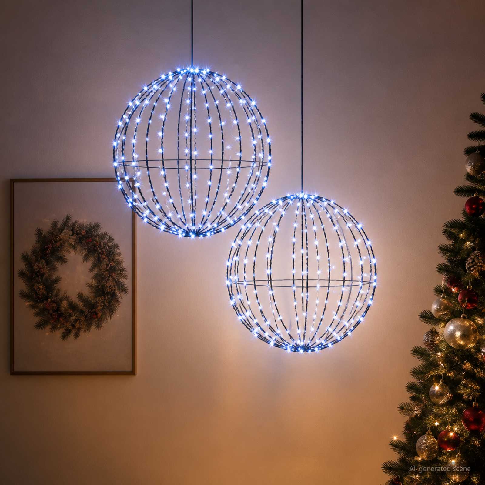 vidaXL Kerst Finial Licht 2 st 320 LED's Blauw Dia. 50 x 52 cm, foto 2