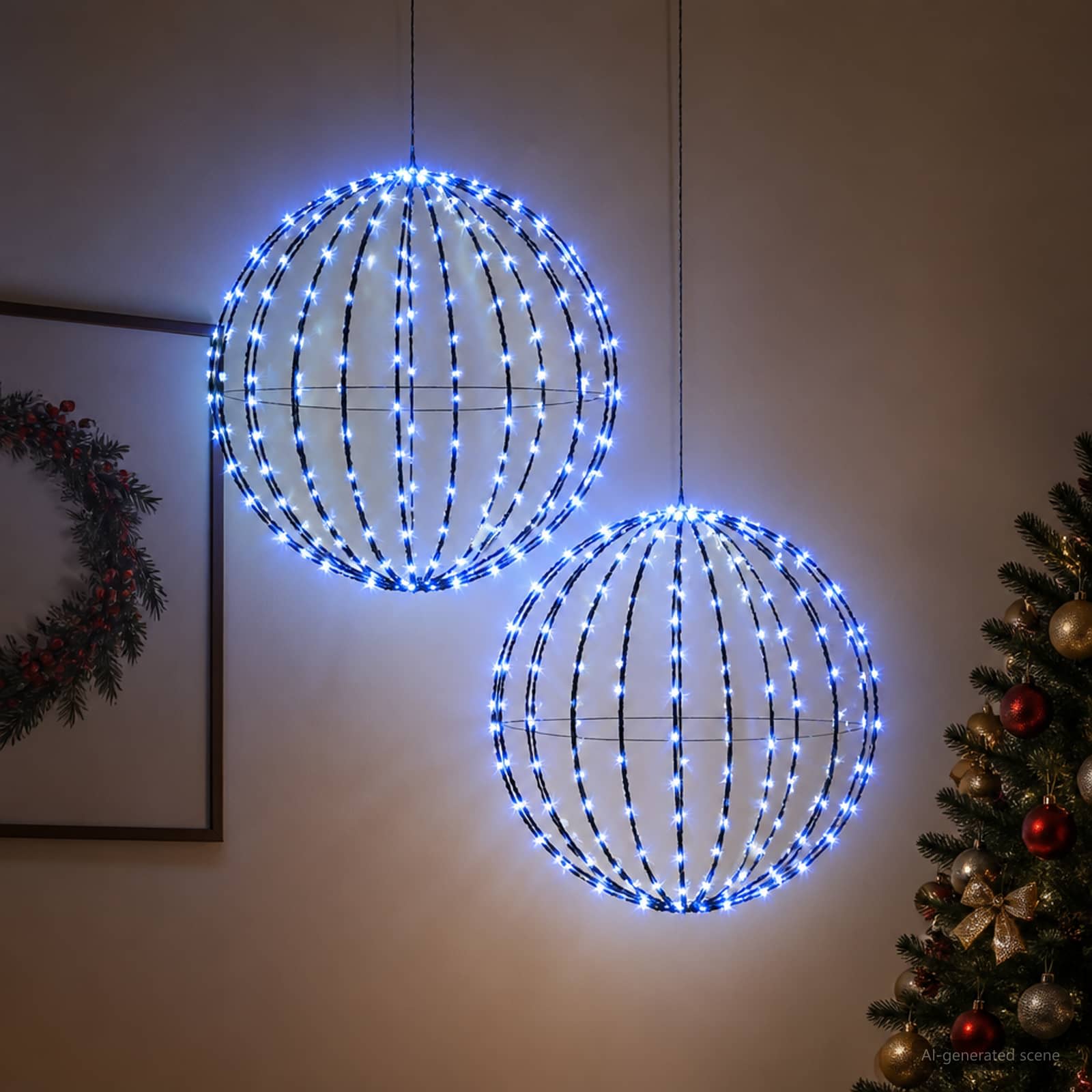 vidaXL Julefinial lys 2 stk. 384 LED'er Blå Diameter 60 x 63 cm