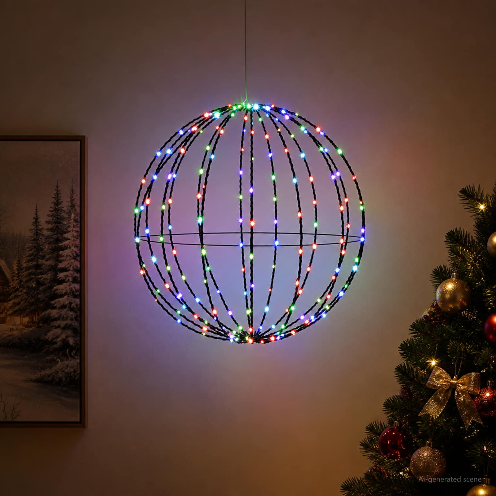 vidaXL Kerst Finial Licht 192 LED's Meerkleurig Dia. 60 x 63 cm, foto 2
