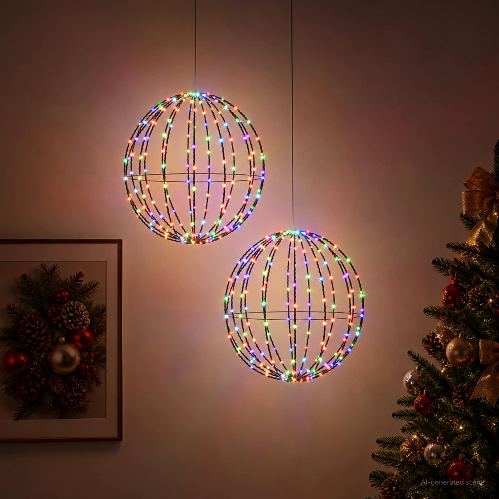 vidaXL Kerst Finial Licht 2 st 240 LED's Meerkleurig Dia. 40 x 42 cm, foto 2